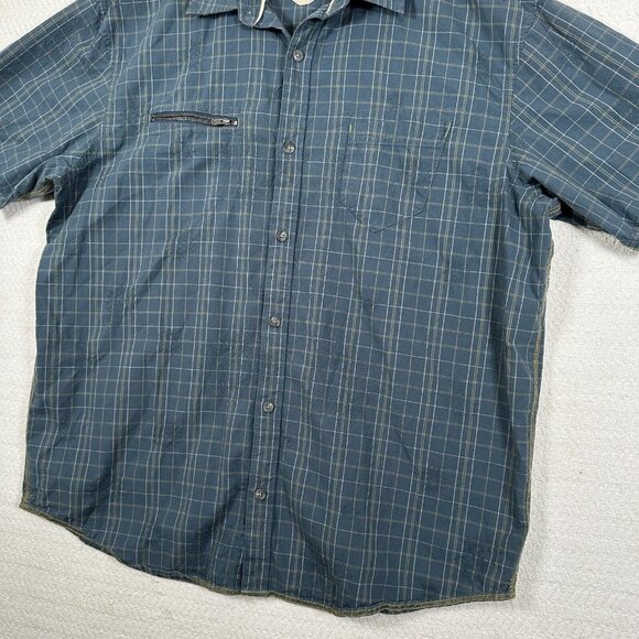 REI Mens Size XL Shirt Short Sleeve Button Front Blue Plaid Y2K Embroidered Sun - Picture 10 of 15